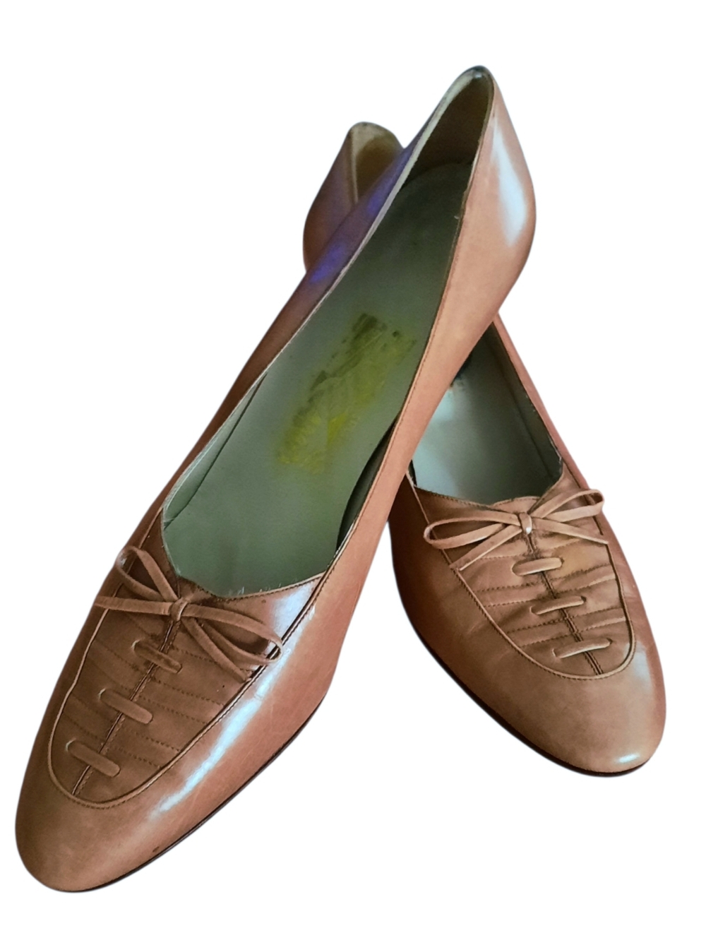 Vintage FERRAGAMO Tan Classic Leather Pumps w/ Corded Leather Bow Front Sz 10AA